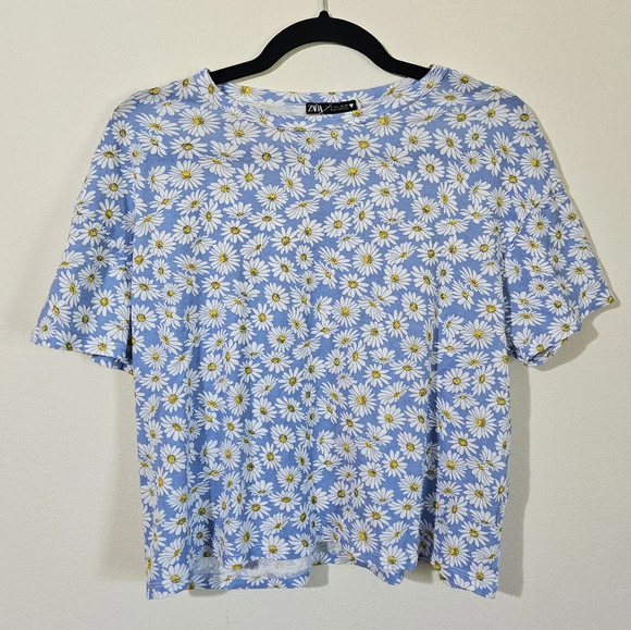 Zara Floral Crop Tee Shirt - Picture 1 of 4